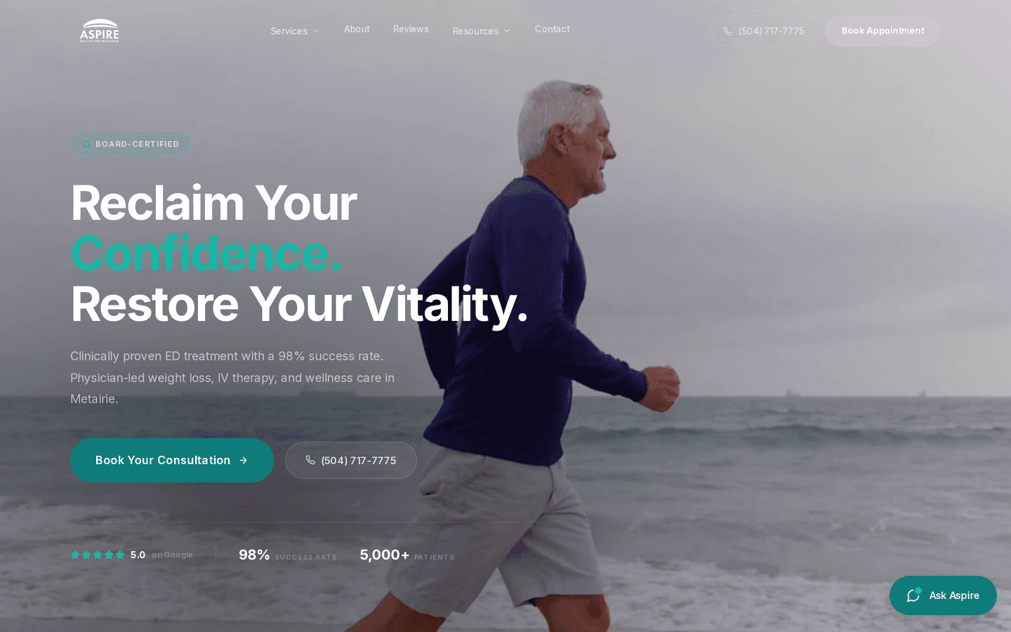 Aspire Health & Wellness website hero screenshot